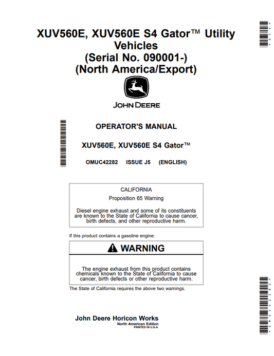 JOHN DEERE XUV560E, XUV560E S4 GATOR™ UTILITY VEHICLES OPERATOR MANUAL OMUC42282