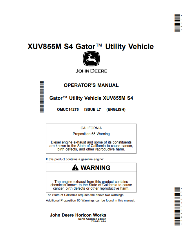 JOHN DEERE XUV855M S4 GATOR™ UTILITY VEHICLE OPERATOR MANUAL OMUC14275