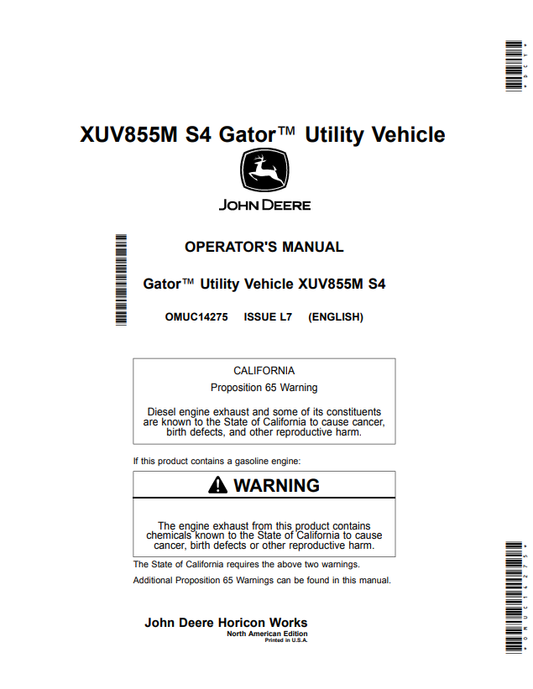 JOHN DEERE XUV855M S4 GATOR™ UTILITY VEHICLE OPERATOR MANUAL OMUC14275