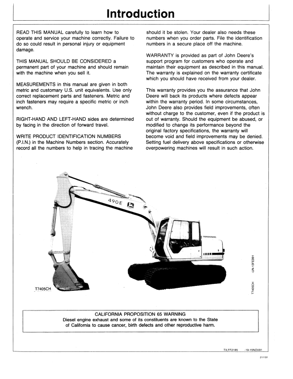 JOHN DEERE 490E EXCAVATOR OPERATOR MANUAL OMT138805