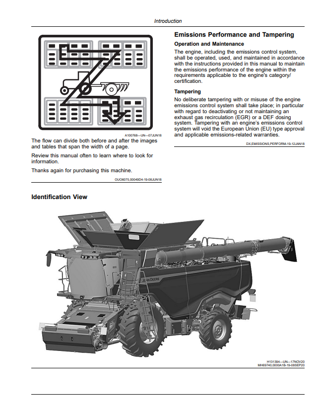 JOHN DEERE X9 1000 AND X9 1100 COMBINE OPERATOR MANUAL OMHXE166042