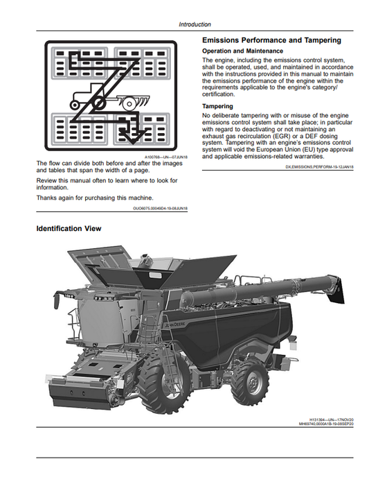 JOHN DEERE X9 1000 AND X9 1100 COMBINE OPERATOR MANUAL OMHXE166042