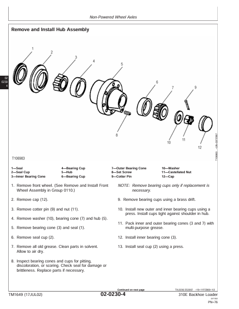 JOHN DEERE 310E BACKHOE LOADER TECHNICAL SERVICE REPAIR MANUAL TM1649