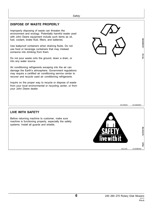 JOHN DEERE 240, 260 AND 270 ROTARY DISK MOWER TECHNICAL MANUAL TM1367