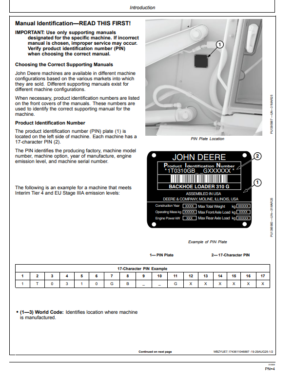 JOHN DEERE 310 G BACKHOE LOADER OPERATOR MANUAL OMT494837X019