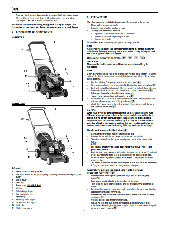 JOHN DEERE 40-SPIRIT RS (SA201319), 40-SPIRIT (SA201219), R40 (SA206219) LAWN MOWERS OPERATOR MANUAL SAU16195