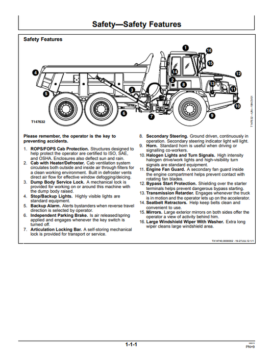 JOHN DEERE 250D, 300D ARTICULATED DUMP TRUCK OPERATOR MANUAL OMT201340