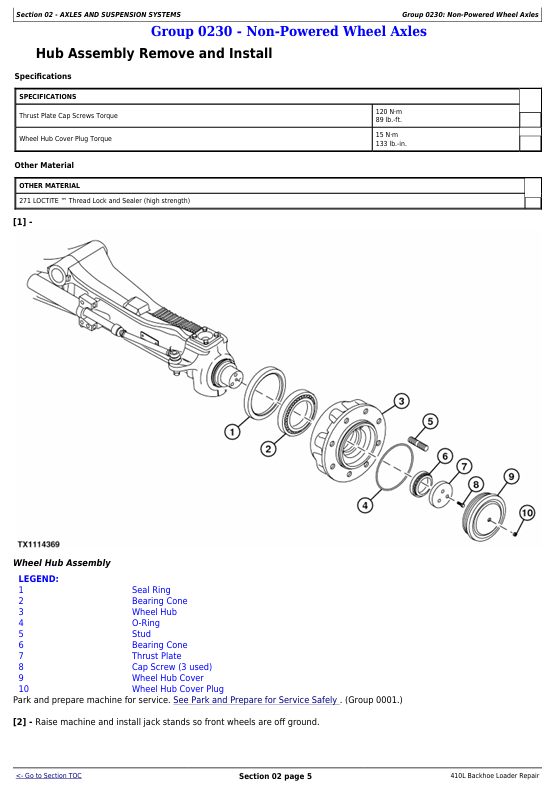 JOHN DEERE 410L BACKHOE LOADER REPAIR TECHNICAL MANUAL TM13306X19