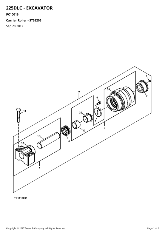 JOHN DEERE 225D EXCAVATOR PARTS CATALOG MANUAL PC10016