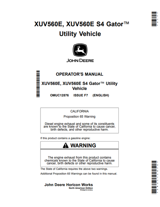 JOHN DEERE XUV560E, XUV560E S4 GATOR™ UTILITY VEHICLE OPERATOR MANUAL OMUC12876