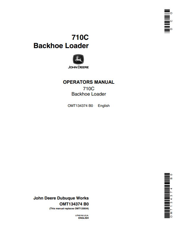 JOHN DEERE 710C BACKHOE LOADER OPERATOR MANUAL OMT134374