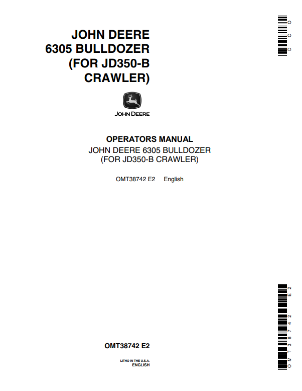 JOHN DEERE 6305 BULLDOZER FOR JD350-B CRAWLER OPERATOR MANUAL OMT38742