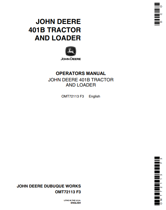 JOHN DEERE 401B TRACTOR AND LOADER OPERATOR MANUAL OMT72113
