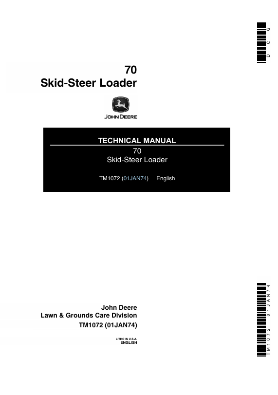 JOHN DEERE 70 SKID STEER LOADER TECHNICAL REPAIR MANUAL TM1072