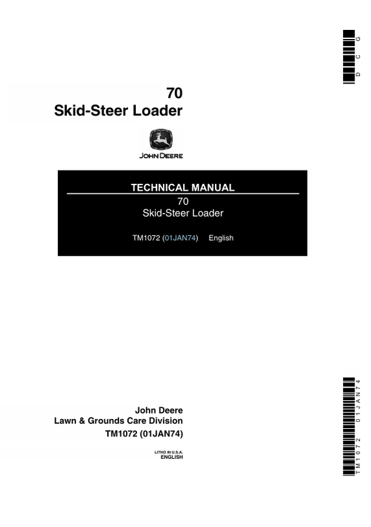 JOHN DEERE 70 SKID STEER LOADER TECHNICAL REPAIR MANUAL TM1072