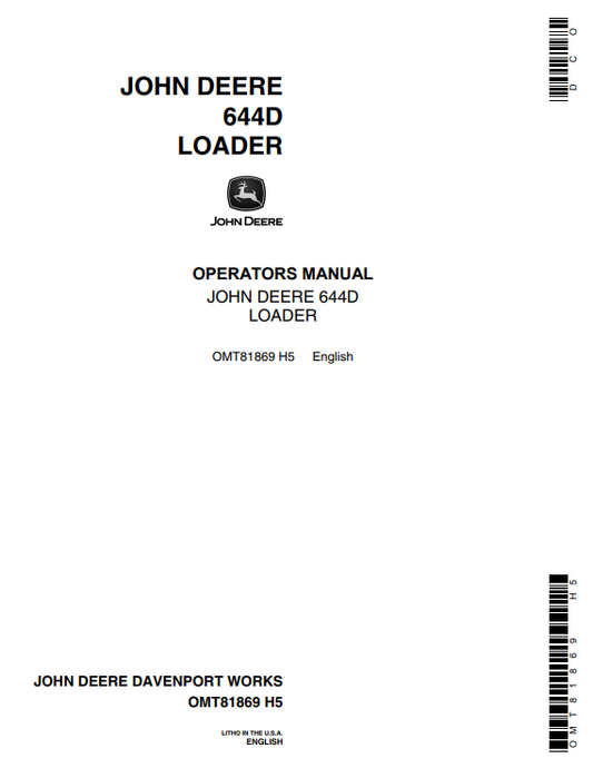 JOHN DEERE 644D LOADER OPERATOR MANUAL OMT81869