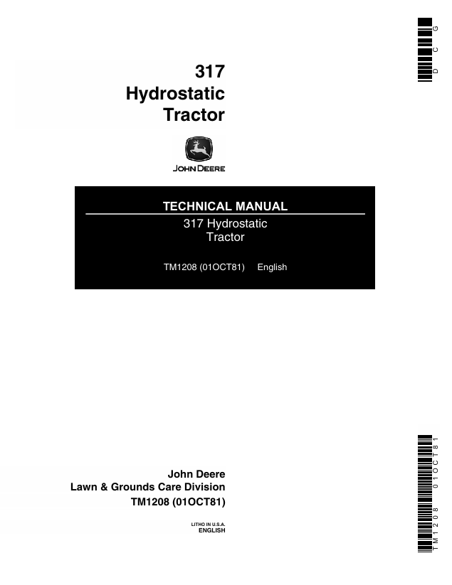JOHN DEERE 317 HYDROSTATIC TRACTOR TECHNICAL MANUAL TM1208