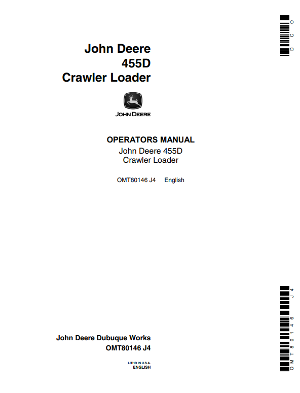 JOHN DEERE 455D CRAWLER LOADER OPERATOR MANUAL OMT80146