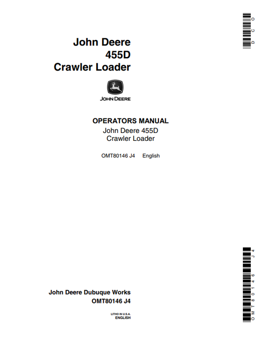 JOHN DEERE 455D CRAWLER LOADER OPERATOR MANUAL OMT80146