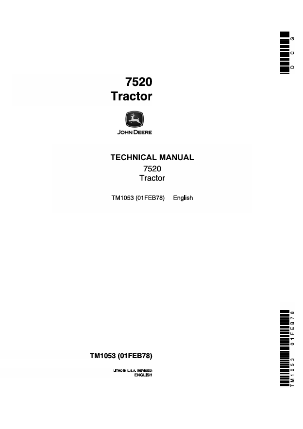 JOHN DEERE 7520 TRACTOR TECHNICAL MANUAL TM1053