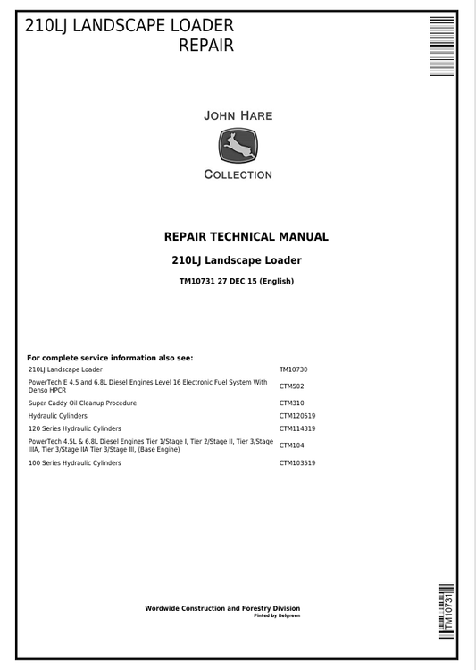 JOHN DEERE 210LJ LANDSCAPE LOADER REPAIR TECHNICAL MANUAL TM10731