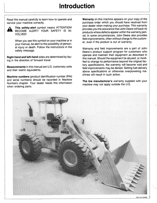 JOHN DEERE 644D LOADER OPERATOR MANUAL OMT81869
