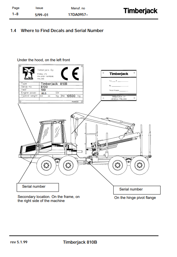 JOHN DEERE TIMBERJACK 810B FORWARDER OPERATOR AND MAINTENANCE MANUAL F057972