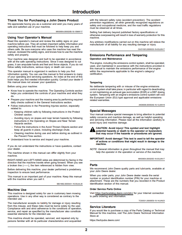 JOHN DEERE RESIDENTIAL ZTRAK™ Z515E, Z530M, AND Z545R OPERATOR MANUAL OMUC41269