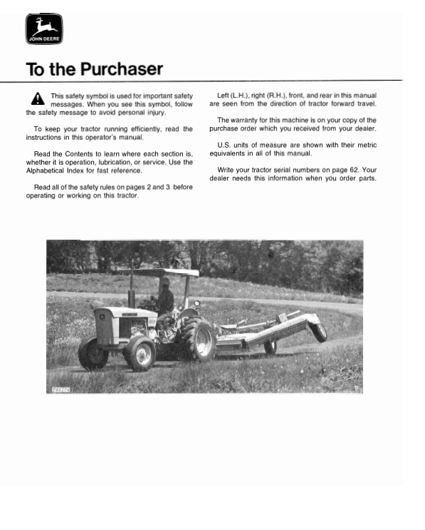 JOHN DEERE 401B TRACTOR AND LOADER OPERATOR MANUAL OMT72113