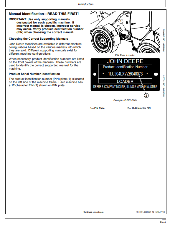 JOHN DEERE 204L AND 304L COMPACT LOADER OPERATOR MANUAL OMT401205X19