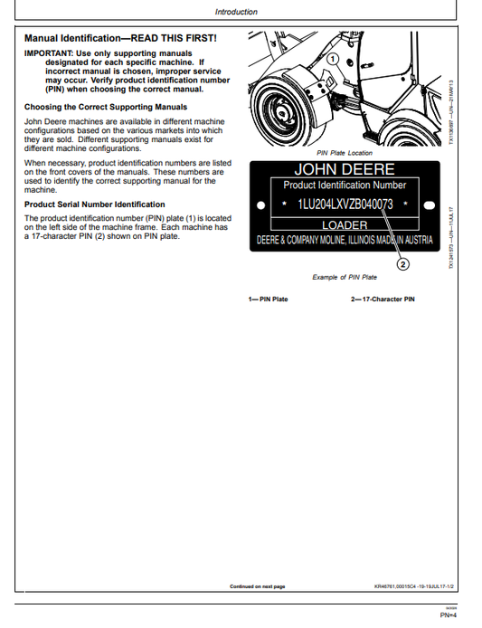 JOHN DEERE 204L AND 304L COMPACT LOADER OPERATOR MANUAL OMT401205X19