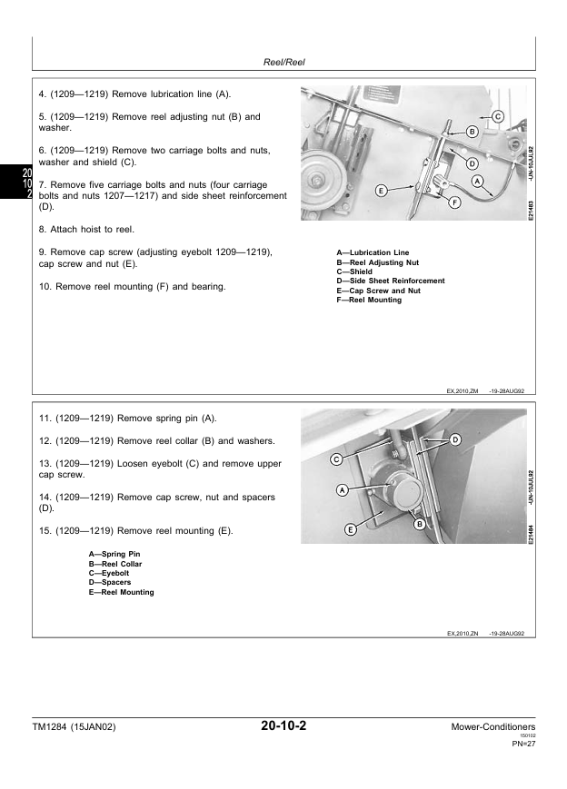 JOHN DEERE 1207, 1209, 1217 AND 1219 MOWER-CONDITIONER TECHNICAL MANUAL TM1284
