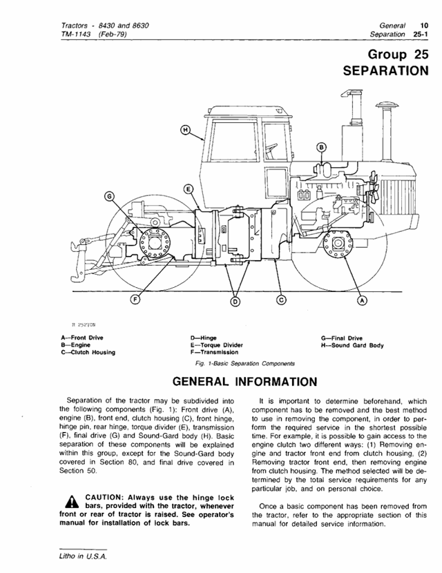 JOHN DEERE 8430 AND 8630 TRACTOR TECHNICAL MANUAL TM1143