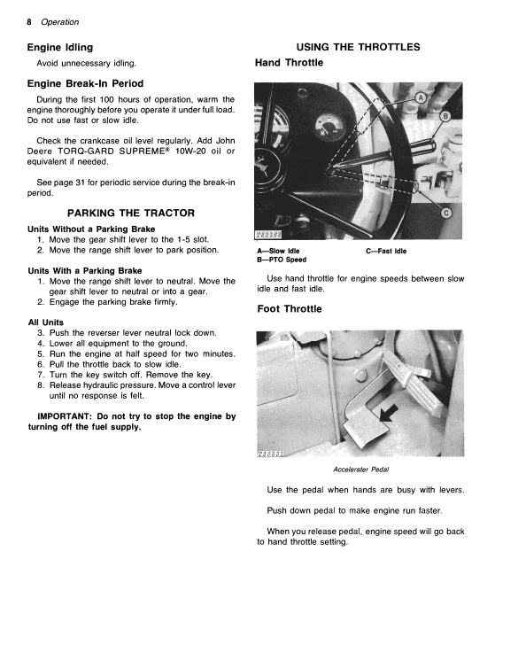 JOHN DEERE 401B TRACTOR AND LOADER OPERATOR MANUAL OMT72113
