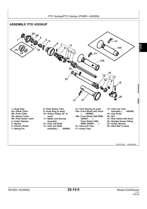 JOHN DEERE 1207, 1209, 1217 AND 1219 MOWER-CONDITIONER TECHNICAL MANUAL TM1284