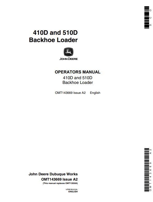 JOHN DEERE 410D AND 510D BACKHOE LOADER OPERATOR MANUAL OMT143669