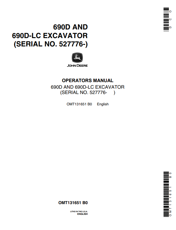 JOHN DEERE 690D AND 690D-LC EXCAVATOR OPERATOR MANUAL OMT131651
