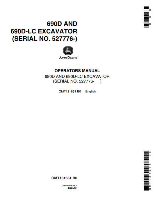 JOHN DEERE 690D AND 690D-LC EXCAVATOR OPERATOR MANUAL OMT131651