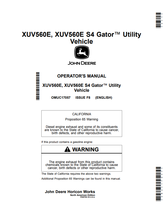 JOHN DEERE XUV560E, XUV560E S4 GATOR™ UTILITY VEHICLE OPERATOR MANUAL OMUC17057