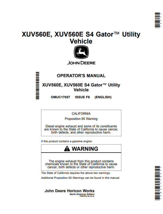 JOHN DEERE XUV560E, XUV560E S4 GATOR™ UTILITY VEHICLE OPERATOR MANUAL OMUC17057