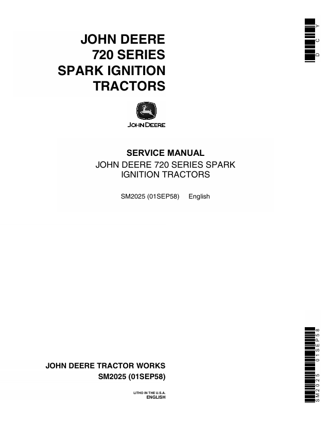 JOHN DEERE 720 SERIES SPARK IGNITION TRACTOR SERVICE MANUAL SM2025