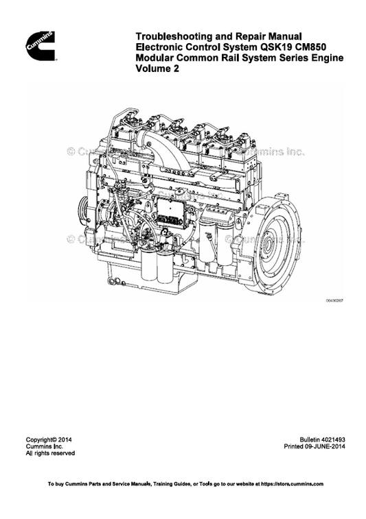 JOHN DEERE CUMMIN ENGINE QSK19 CM850 4021493-VOL1, 4021493-VOL2 REPAIR MANUAL
