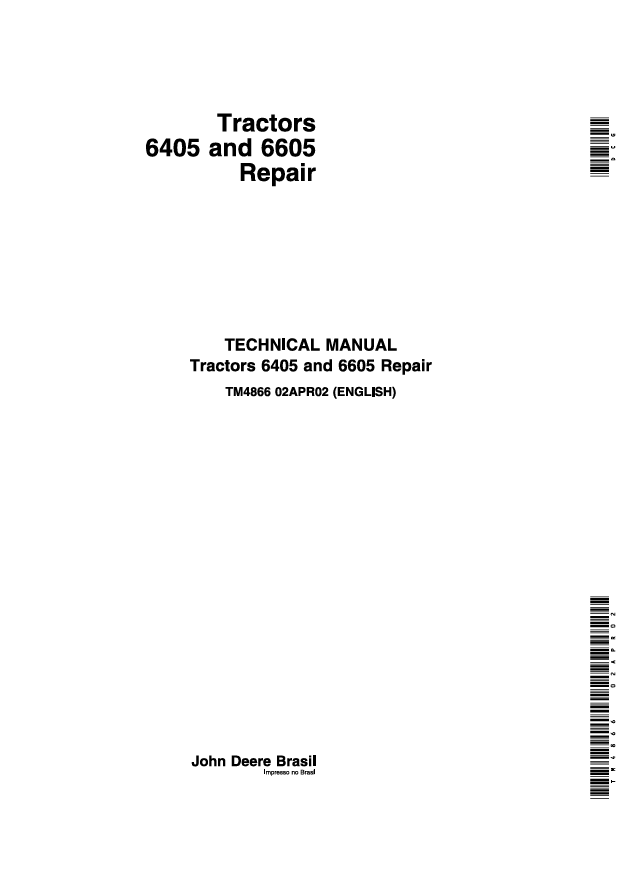 JOHN DEERE 6405 AND 6605 TRACTOR REPAIR MANUAL TM4866