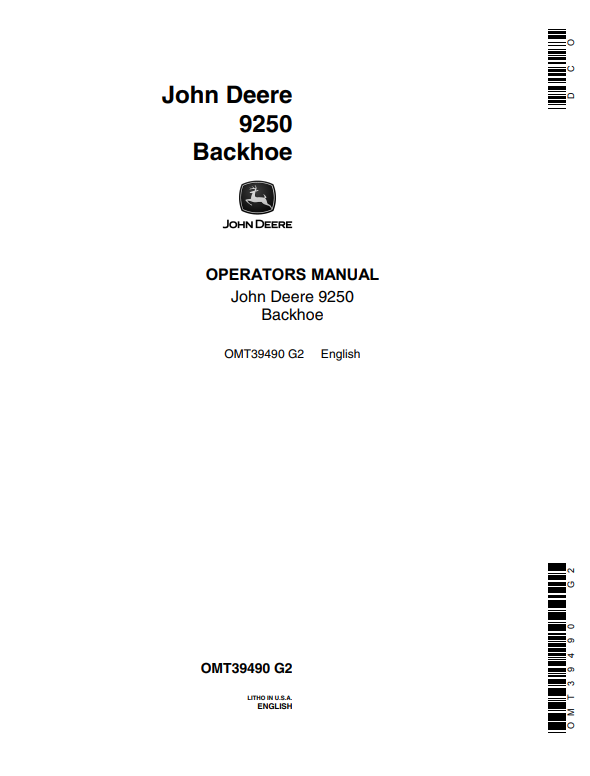 JOHN DEERE 9250 BACKHOE OPERATOR MANUAL OMT39490