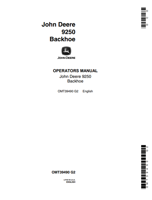 JOHN DEERE 9250 BACKHOE OPERATOR MANUAL OMT39490