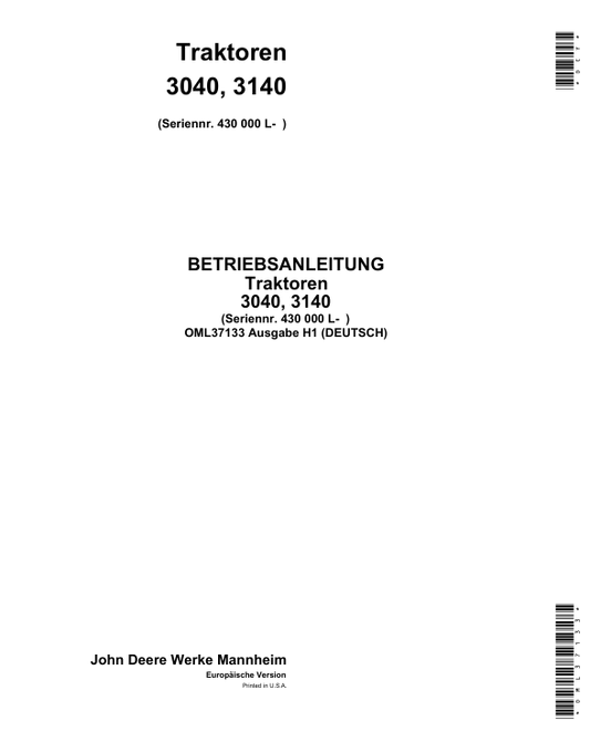 JOHN DEERE 3040, 3140 TRACTOR OPERATOR MANUAL OML37134