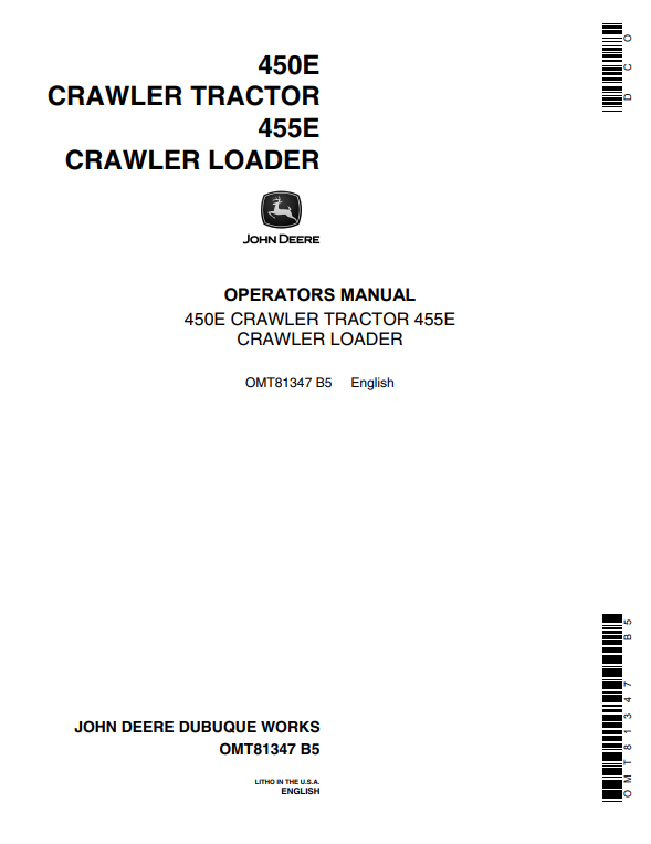 JOHN DEERE 450E CRAWLER TRACTOR 455E CRAWLER LOADER OPERATOR MANUAL OMT81347