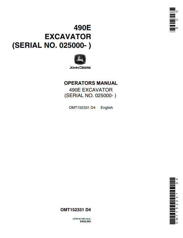 JOHN DEERE 490E EXCAVATOR OPERATOR MANUAL OMT152331