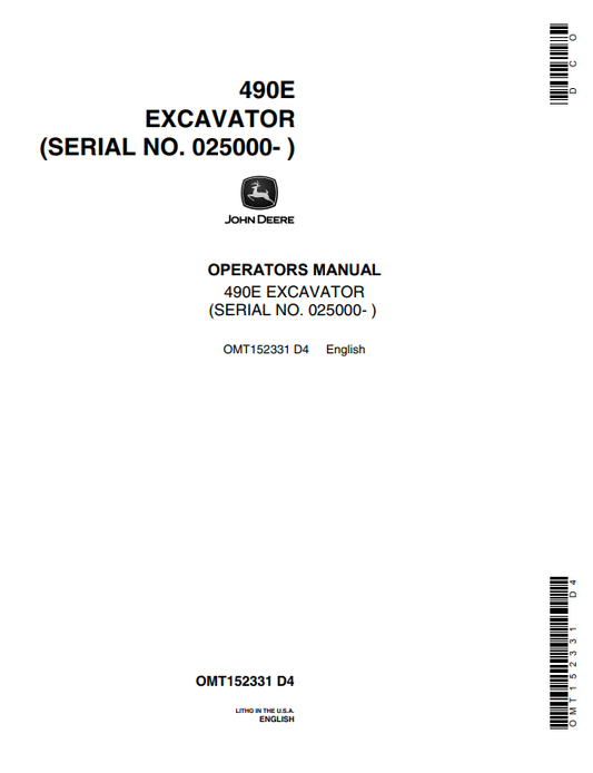 JOHN DEERE 490E EXCAVATOR OPERATOR MANUAL OMT152331