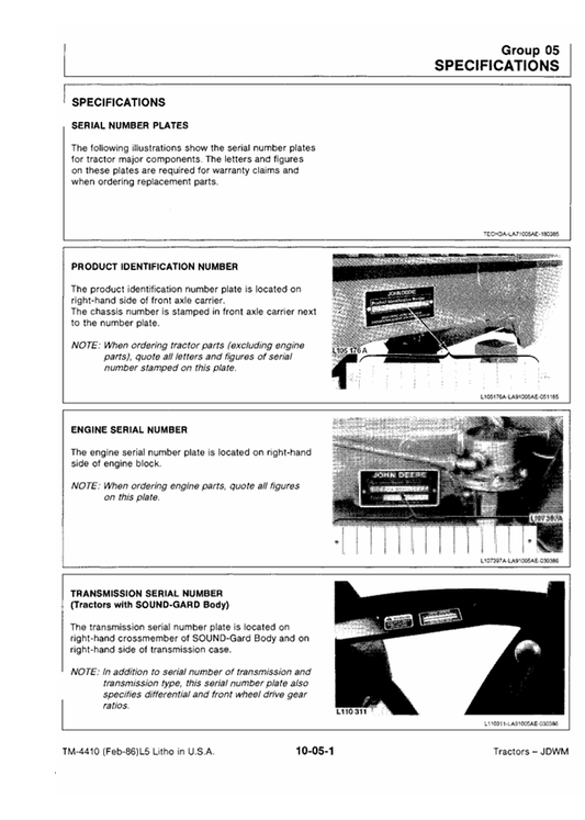 JOHN DEERE 3150 TRACTOR TECHNICAL MANUAL TM4410